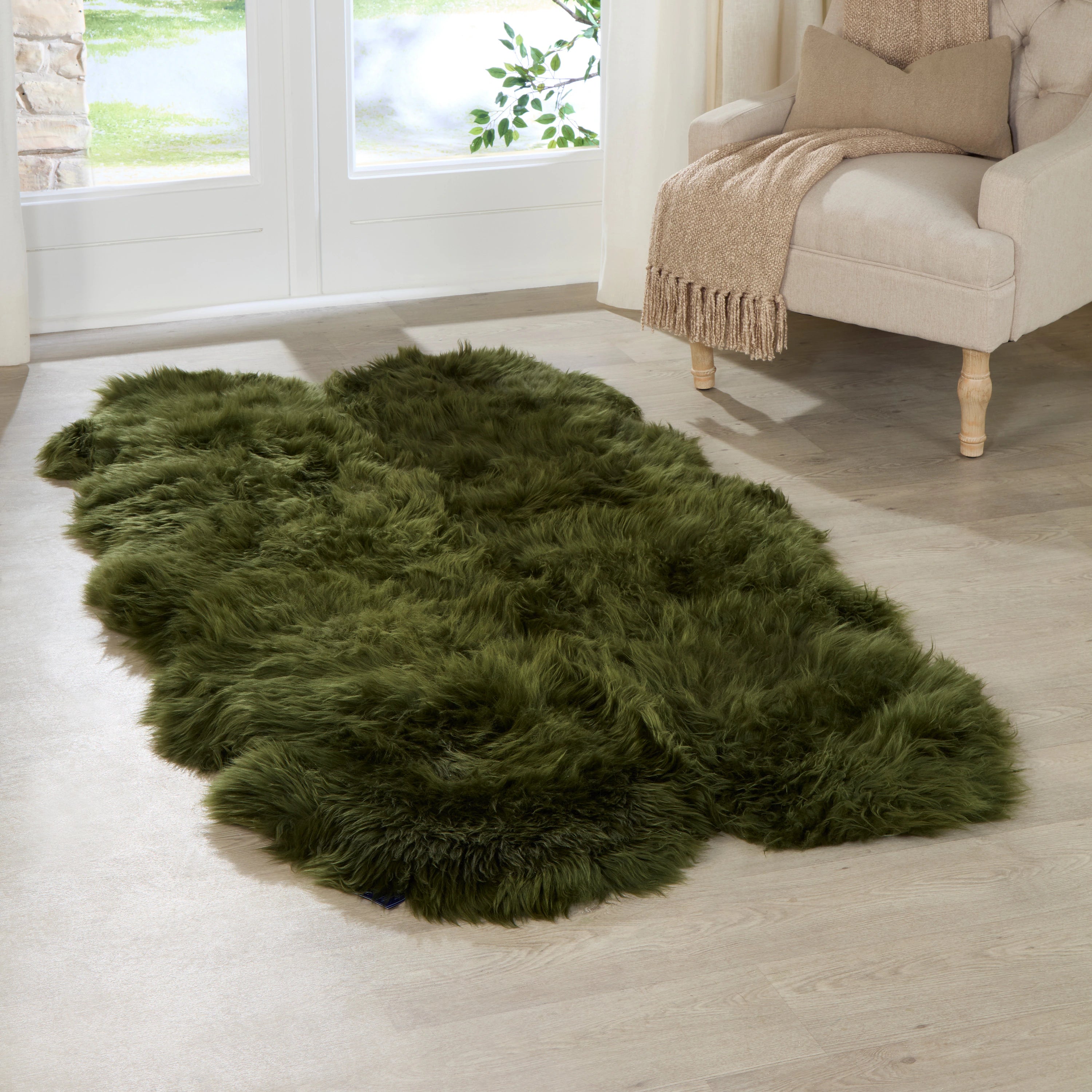 Quad Olive Green Sheepskin Rug